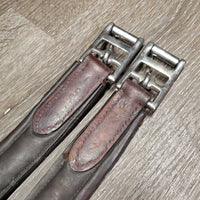 FS Flat Wide Padded Leather Girth, 1x Els, D Ring *gc, clean, stains, rubs, mnr residue, unstitched, faded
