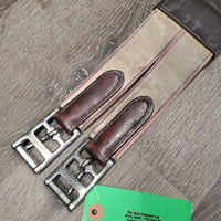 FS Flat Wide Padded Leather Girth, 1x Els, D Ring *gc, clean, stains, rubs, mnr residue, unstitched, faded