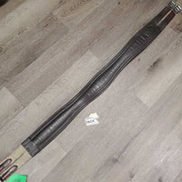 FS Flat Wide Padded Leather Girth, 1x Els, D Ring *gc, clean, stains, rubs, mnr residue, unstitched, faded
