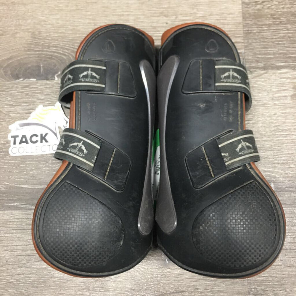 Open Front Boots, Leather Lined, tabs *gc, clean, rubs, scrapes, dirt/gunk, stains, older