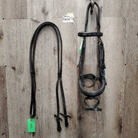 Monocrown Rsd Padded Dressage Bridle, Buckles, Flash, Rubber Reins *xc/like new
