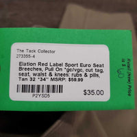 Euro Seat Breeches, Pull On *gc/vgc, cut tag, seat, waist & knees: rubs & pills