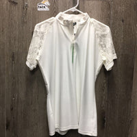 SS Show Shirt, 1/4 zip, lace sleeves, tag *new