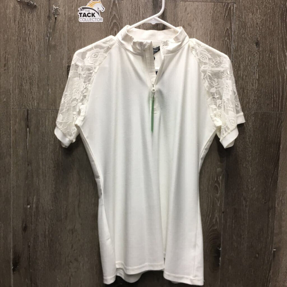 SS Show Shirt, 1/4 zip, lace sleeves, tag *new