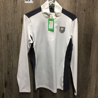 LS Hvy Show Shirt, 1/2 zip up, Mesh Sides *vgc, puckered & crinkled collar, rubs

