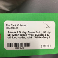 LS Hvy Show Shirt, 1/2 zip up, Mesh Sides *vgc, puckered & crinkled collar, rubs