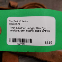 Thin Leather Latigo, ties *gc, residue, dry, stains, rubs
