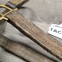Narrow Thick Leather Halter, snap, adj *fair, clean, v.dry, stiff, scrapes, faded, slices, cracks, stains