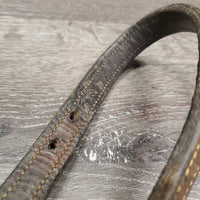Narrow Thick Leather Halter, snap, adj *fair, clean, v.dry, stiff, scrapes, faded, slices, cracks, stains
