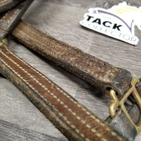Narrow Thick Leather Halter, snap, adj *fair, clean, v.dry, stiff, scrapes, faded, slices, cracks, stains
