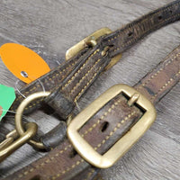 Narrow Thick Leather Halter, snap, adj *fair, clean, v.dry, stiff, scrapes, faded, slices, cracks, stains
