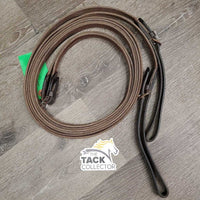 Pr Cotton Web Draw Reins, leather buckle loop ends *gc, clean, dirt, rubs, creases, dry, faded, rust, edges: rubs, faded & snags
