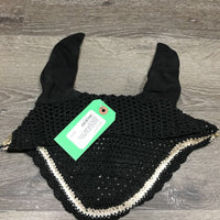 Crochet Fly Veil Ear Bonnet, piping, bling *gc, clean, shrunk, bubbled, curled edges, mnr hair
