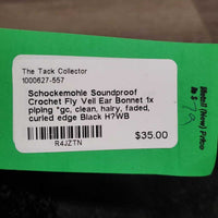 Soundproof Crochet Fly Veil Ear Bonnet 1x piping *gc, clean, hairy, faded, curled edge
