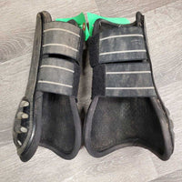 Pr Open Front Boots *gc/fair, dirt?stains, hair, loose/unglued lining, scuffs, faded, scuffs, scrapes