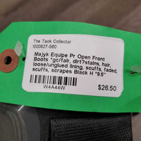 Pr Open Front Boots *gc/fair, dirt?stains, hair, loose/unglued lining, scuffs, faded, scuffs, scrapes
