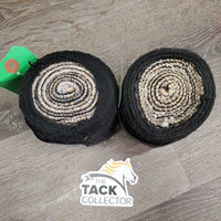 2 Stretchy Nylon & Quilt Exercise Wraps *fair/gc, hair, dirt, v.rubbed, frayed & clumpy
