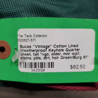 "Vintage" Cotton Lined Weatherproof Keyhole Quarter Sheet, tail *vgc, older, mnr wpf, stains, pills, dirt, hair
