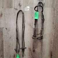 Rsd Leather Bridle, Rubber Web Reins *gc, stiff, dry, dirt, creases, tight keepers, rubs, faded spots, edge scrapes
