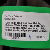 Rsd Leather Bridle, Rubber Web Reins *gc, stiff, dry, dirt, creases, tight keepers, rubs, faded spots, edge scrapes
