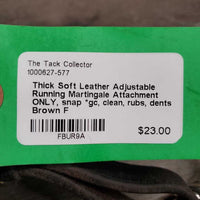 Thick Soft Leather Adjustable Running Martingale Attachment ONLY, snap *gc, clean, rubs, dents