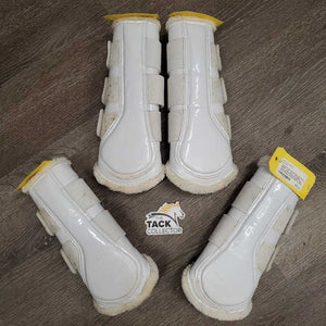 Closed Front & Hind Boots, velcro, fleece *vgc, clean, mnr stains, rubs, scratches & scrapes, hairy velcro