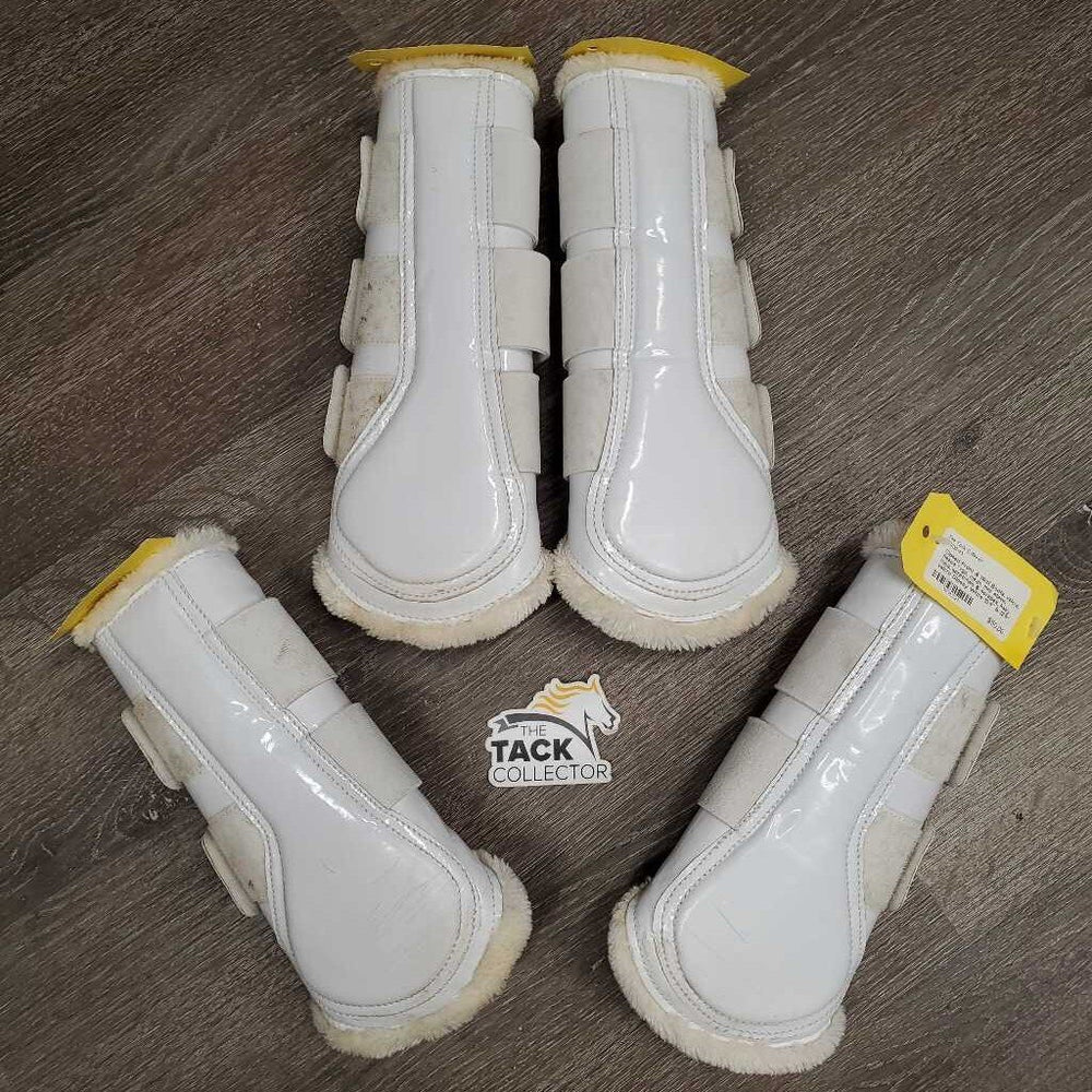 Closed Front & Hind Boots, velcro, fleece *vgc, clean, mnr stains, rubs, scratches & scrapes, hairy velcro