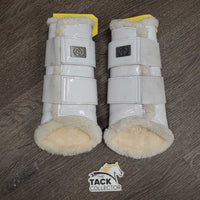 Closed Front & Hind Boots, velcro, fleece *vgc, clean, mnr stains, rubs, scratches & scrapes, hairy velcro
