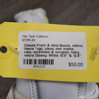 Closed Front & Hind Boots, velcro, fleece *vgc, clean, mnr stains, rubs, scratches & scrapes, hairy velcro