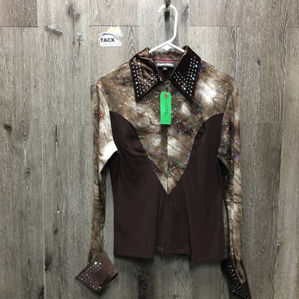 LS Western Show Shirt - Jacket, Zipper, Wide Collar & Cuffs, Bling *vgc, mnr puckers, snags, rubs & frays