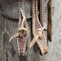 One Ear Leather Headstall, ties *fair, v.dry, v.stiff, rubs, scraped, cracking lining, mnr unstitched
