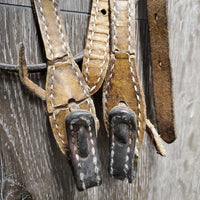 One Ear Leather Headstall, ties *fair, v.dry, v.stiff, rubs, scraped, cracking lining, mnr unstitched
