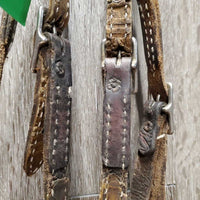 One Ear Leather Headstall, ties *fair, v.dry, v.stiff, rubs, scraped, cracking lining, mnr unstitched

