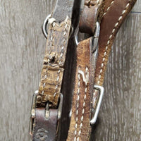 One Ear Leather Headstall, ties *fair, v.dry, v.stiff, rubs, scraped, cracking lining, mnr unstitched
