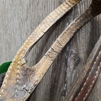 One Ear Leather Headstall, ties *fair, v.dry, v.stiff, rubs, scraped, cracking lining, mnr unstitched
