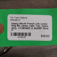 French Link Loose Ring Bit, center roller *fair, stains, dirty, V.CHEWED & SHARP
