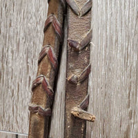 FS Rsd Thick Bridle, Braided Reins *gc/fair, dry, dirt, rubs, broken laces, film, stains, older
