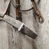 FS Rsd Thick Bridle, Braided Reins *gc/fair, dry, dirt, rubs, broken laces, film, stains, older
