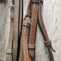 FS Rsd Thick Bridle, Braided Reins *gc/fair, dry, dirt, rubs, broken laces, film, stains, older
