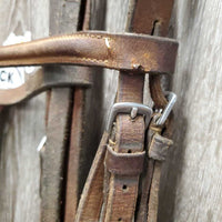 FS Rsd Thick Bridle, Braided Reins *gc/fair, dry, dirt, rubs, broken laces, film, stains, older

