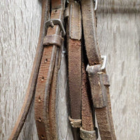 FS Rsd Thick Bridle, Braided Reins *gc/fair, dry, dirt, rubs, broken laces, film, stains, older

