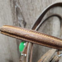 FS Rsd Thick Bridle, Braided Reins *gc/fair, dry, dirt, rubs, broken laces, film, stains, older
