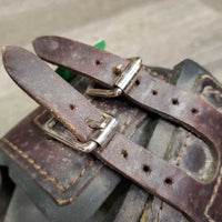 Hind Leather Boots, buckles *vgc/gc, dirty, film, older, chipped neoprene, scrapes, rubs
