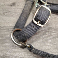 Thick Nylon Halter, snap, adj *gc, faded, frayed holes, stains, dirty, older
