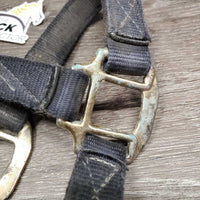 Thick Nylon Halter, snap, adj *gc, faded, frayed holes, stains, dirty, older
