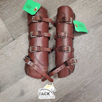 Open Front Leather Boots, buckles *gc, clean, dusty & dirty, older, stains
