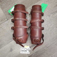 Open Front Leather Boots, buckles *gc, clean, dusty & dirty, older, stains
