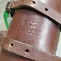 Open Front Leather Boots, buckles *gc, clean, dusty & dirty, older, stains
