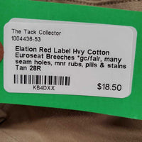 Hvy Cotton Euroseat Breeches *gc/fair, many seam holes, mnr rubs, pills & stains
