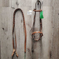 Rsd Bridle, Braided Reins *gc/fair, dry, stiff, broken keeper, stained, tight keeper, scraped edges
